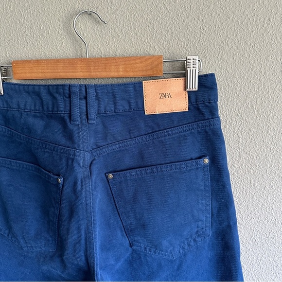 Zara Bright Blue Wide Leg Denim Jeans 6 - Picture 6 of 12